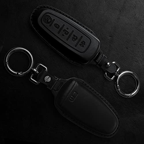 Tukellen for Ford Leather Key Fob Cover Key Shell Case for Ford C-Max Edge Escape Expedition Explorer Flex Focus Taurus Lincoln MKS MKT MKX -Black - Image 3