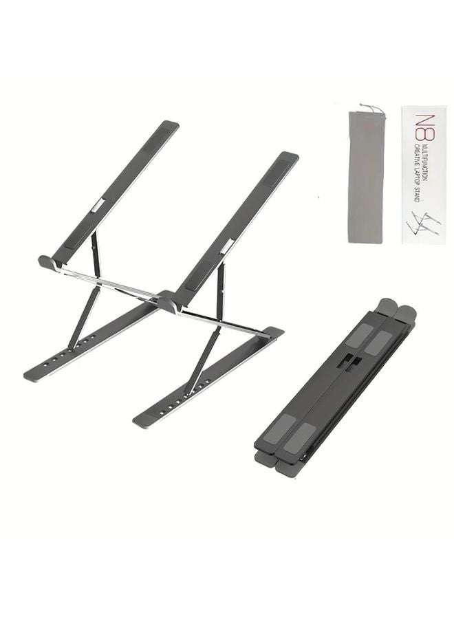 Grey Aluminum Foldable Laptop Stand Adjustable Portable Notebook Holder For Home Office - Image 1