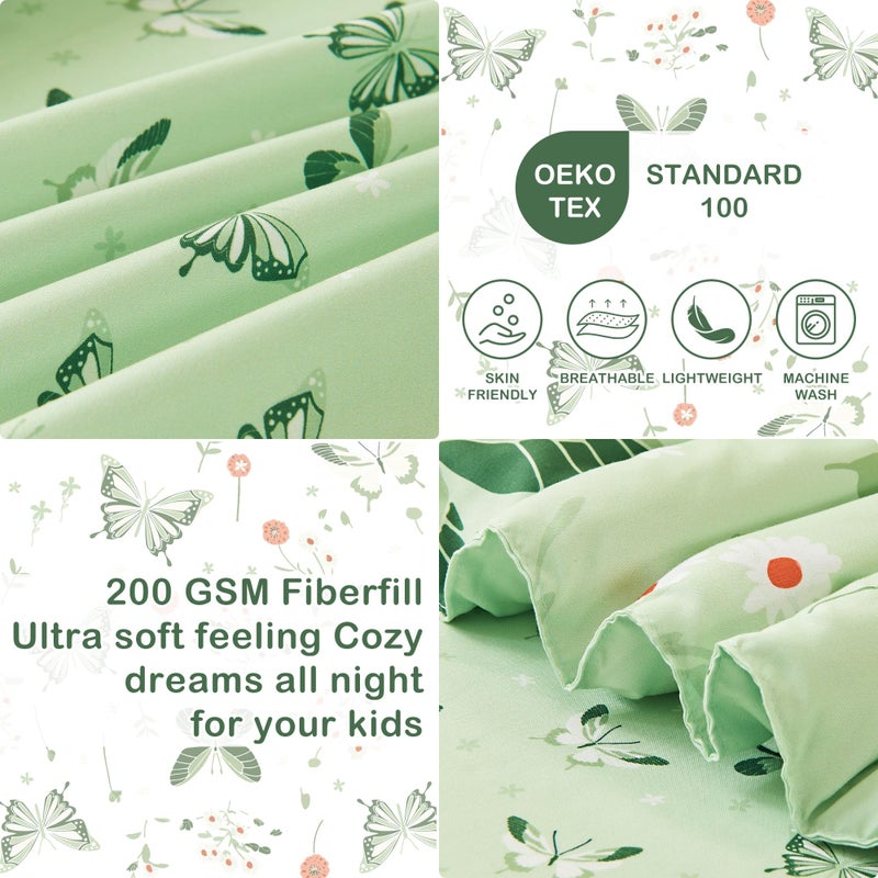Mooreeke 4 Pieces Toddler Bedding Set - Soft Sage Green Butterfly Toddler Comforter Sets for Girls, Includes Quilted Comforter, Flat Sheet, Fitted Sheet and Pillowcase, Bed in A Bag for Baby Bedroom - Image 3