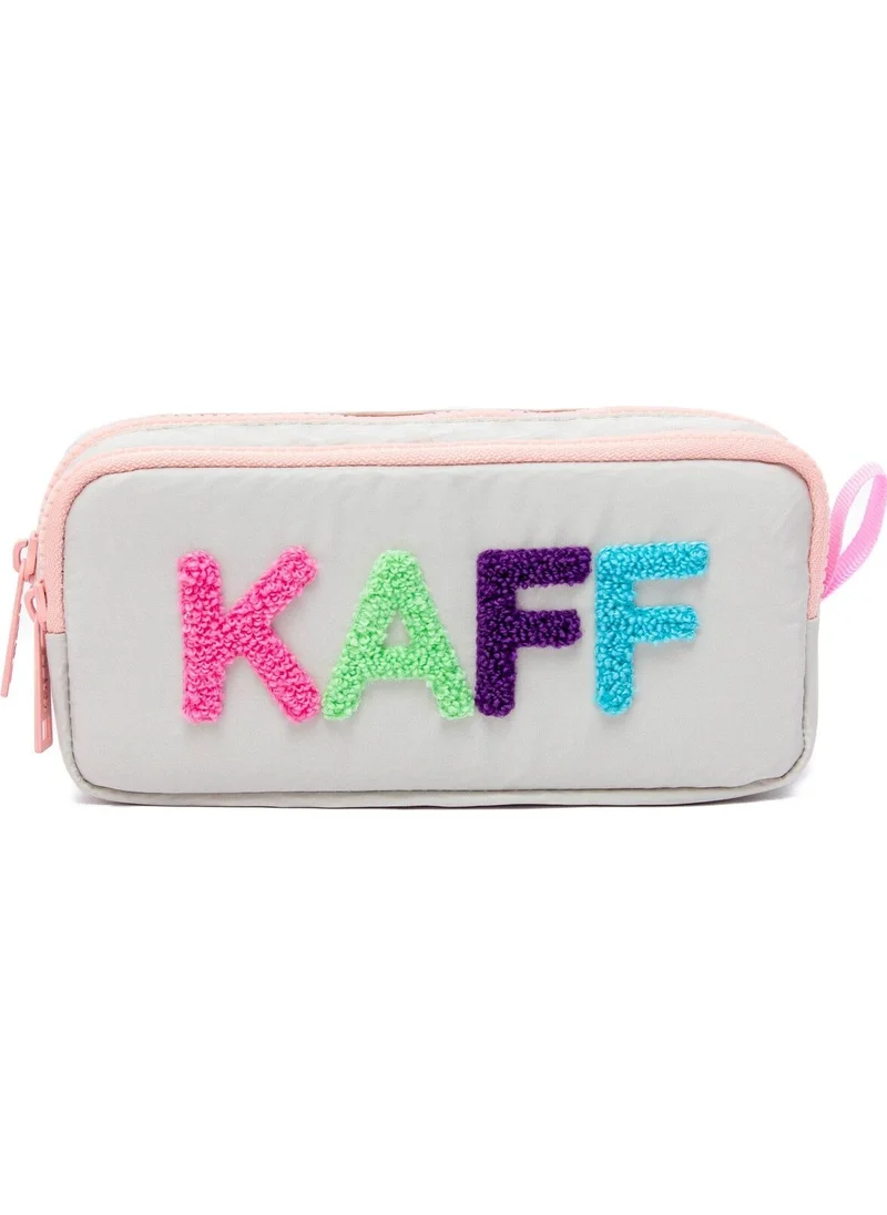 Kaff 01108 Stone Color Pink Zippered Waterproof Bondit Fabric Plush Printed Double Compartment Pencil Case