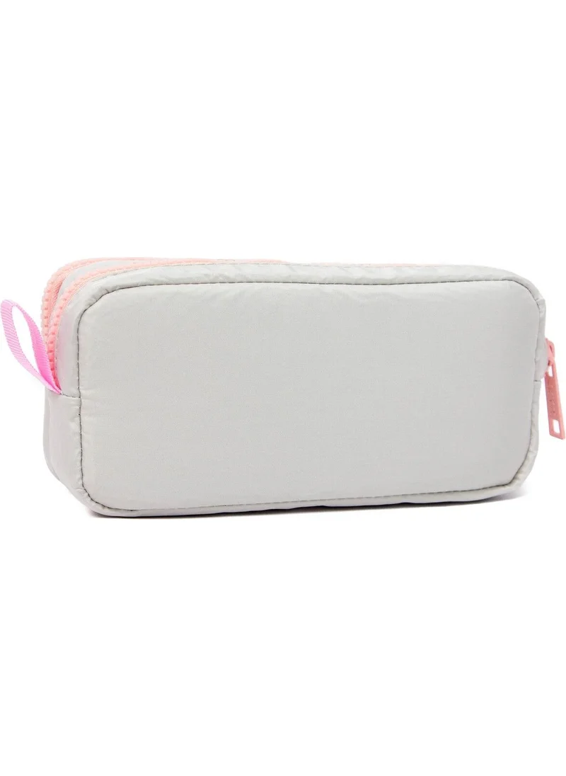 Kaff 01108 Stone Color Pink Zippered Waterproof Bondit Fabric Plush Printed Double Compartment Pencil Case