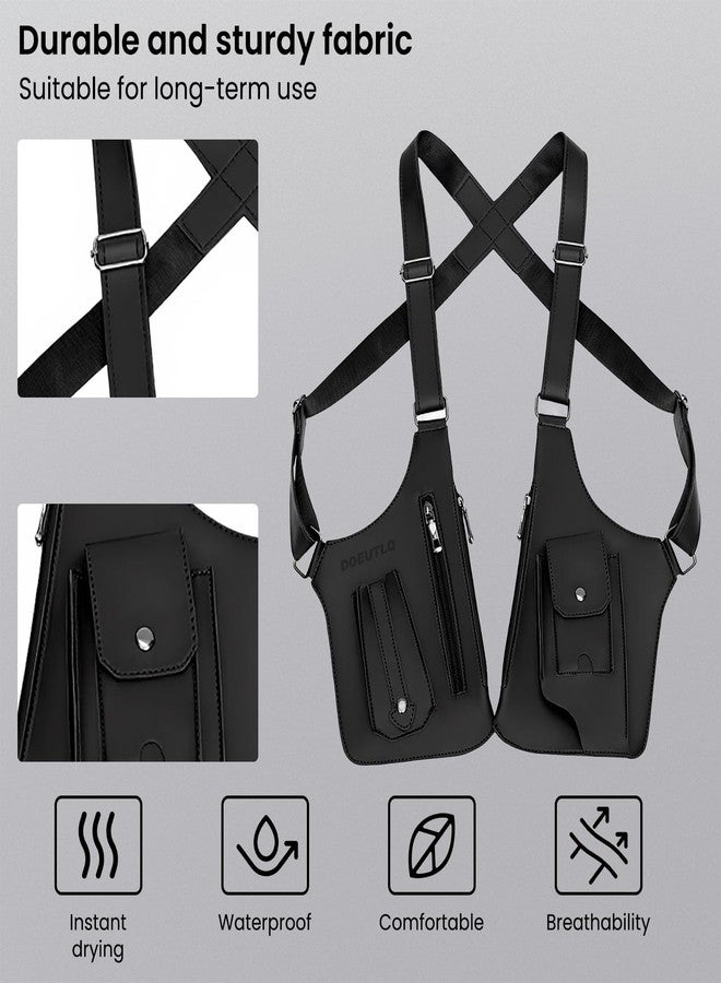 DOEUTLQ Leather Double Shoulder Armpit Bag for Men Underarm Concealed Rover The Holste Vest for Mens Adjustable Leather Bag (Black) - Image 3