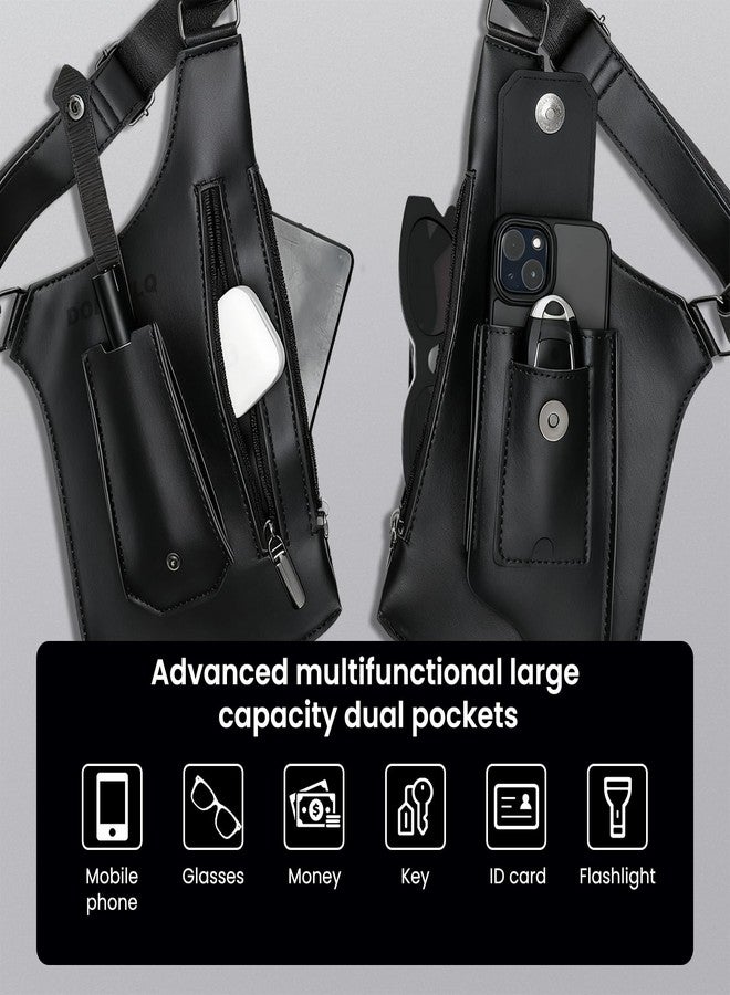 DOEUTLQ Leather Double Shoulder Armpit Bag for Men Underarm Concealed Rover The Holste Vest for Mens Adjustable Leather Bag (Black) - Image 2