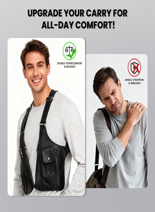 DOEUTLQ Leather Double Shoulder Armpit Bag for Men Underarm Concealed Rover The Holste Vest for Mens Adjustable Leather Bag (Black) - Image 4