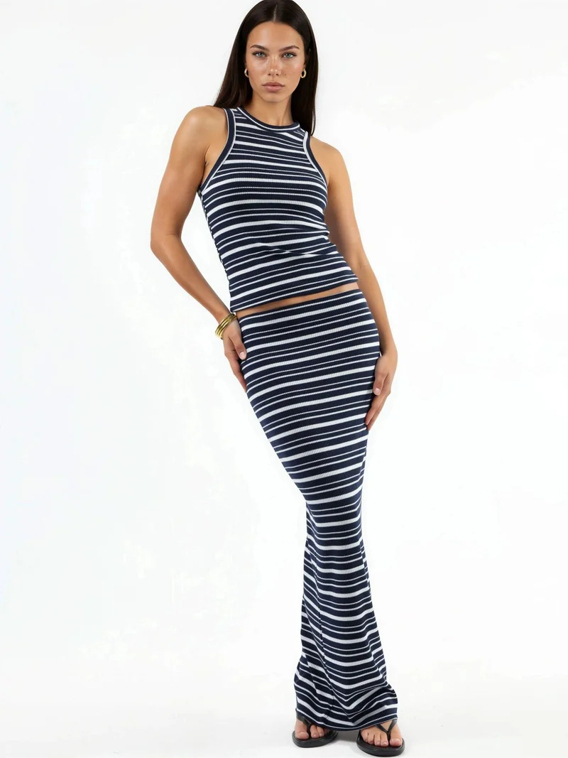 بوسيم BUSEM Striped Ribbed Crew Neck Camisole