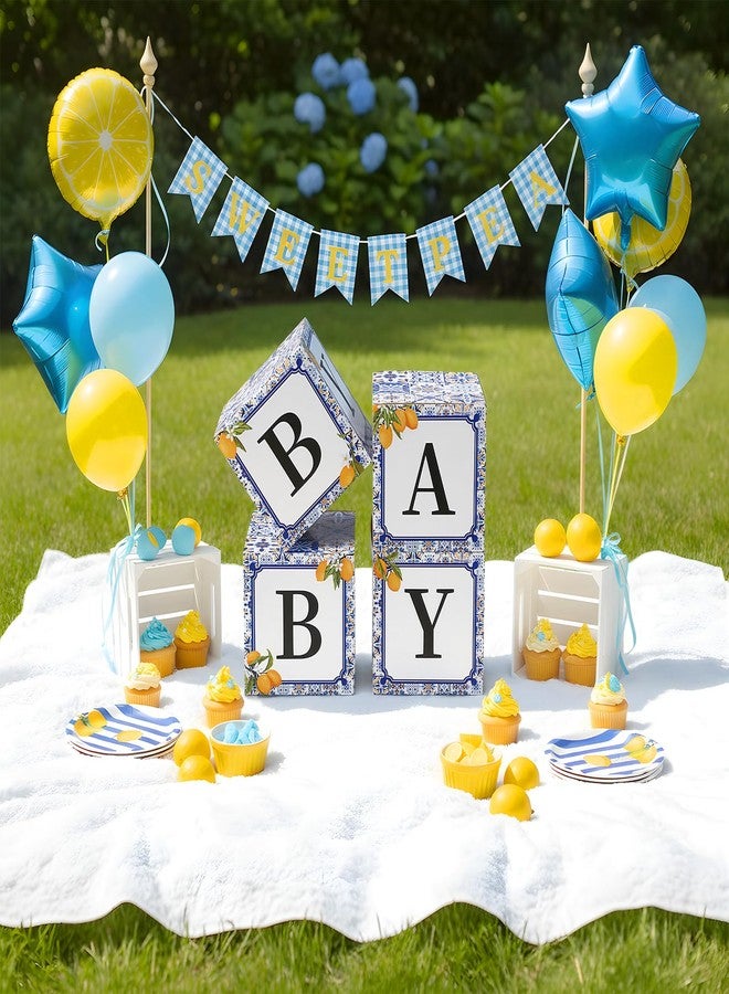 LemonSecret 4 Pcs 11.8 Inch Capri Lemon Baby Shower Party Decorations Amalfi Coast Baby Shower Boxes with Letters Gender Reveal Backdrop First Birthday Centerpiece Decor - Image 3