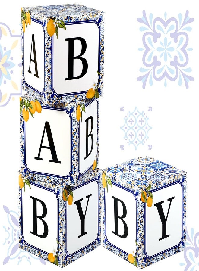 LemonSecret 4 Pcs 11.8 Inch Capri Lemon Baby Shower Party Decorations Amalfi Coast Baby Shower Boxes with Letters Gender Reveal Backdrop First Birthday Centerpiece Decor - Image 1