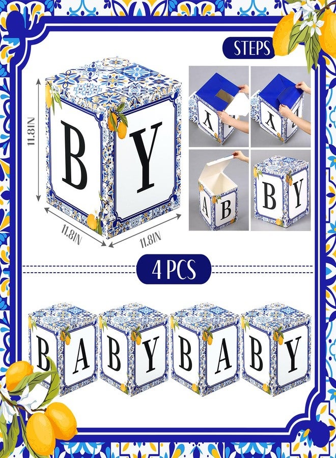 LemonSecret 4 Pcs 11.8 Inch Capri Lemon Baby Shower Party Decorations Amalfi Coast Baby Shower Boxes with Letters Gender Reveal Backdrop First Birthday Centerpiece Decor - Image 2