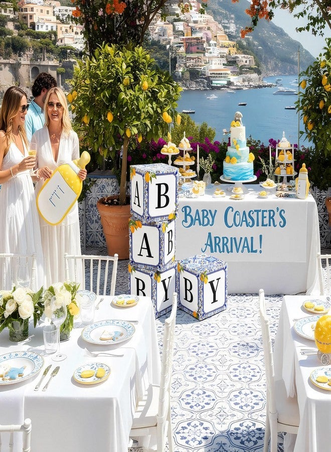 LemonSecret 4 Pcs 11.8 Inch Capri Lemon Baby Shower Party Decorations Amalfi Coast Baby Shower Boxes with Letters Gender Reveal Backdrop First Birthday Centerpiece Decor - Image 5
