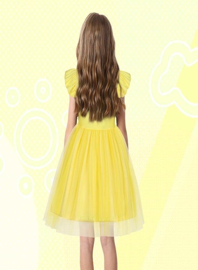 HenzWorld Dress up Clothes for Girls 4-6 Halloween Costumes for Girls Princess Dress up Fancy Party Cosplay Outfits Birthday Gifts Yellow Flutter Sleeve Tulle Dress Size 5-6X Princess Belle Dress - Image 3