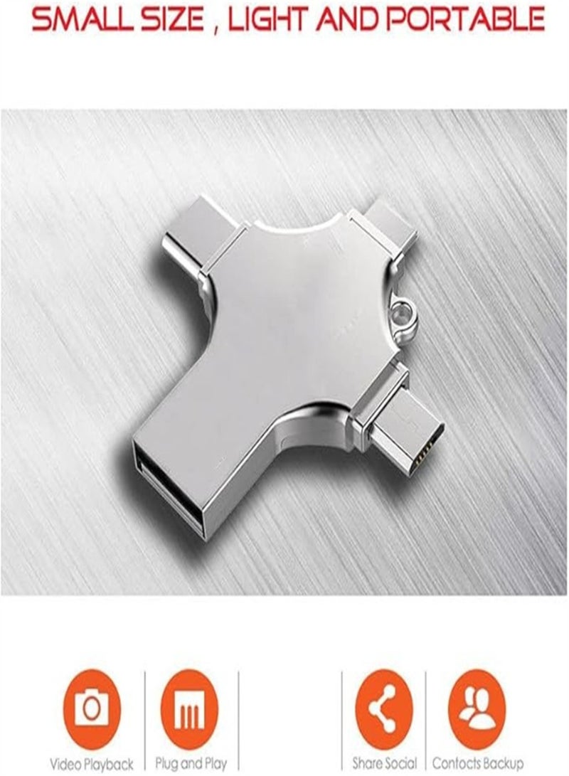 محرك أقراص فلاش USB USB C ذاكرة فلاش 64 جيجابايت 4 في 1 محرك أقراص متعدد الوظائف مع منافذ Micro USB Type-C لأجهزة Android الذكية Iphone Pad MacBook والكمبيوتر المحمول - Image 1