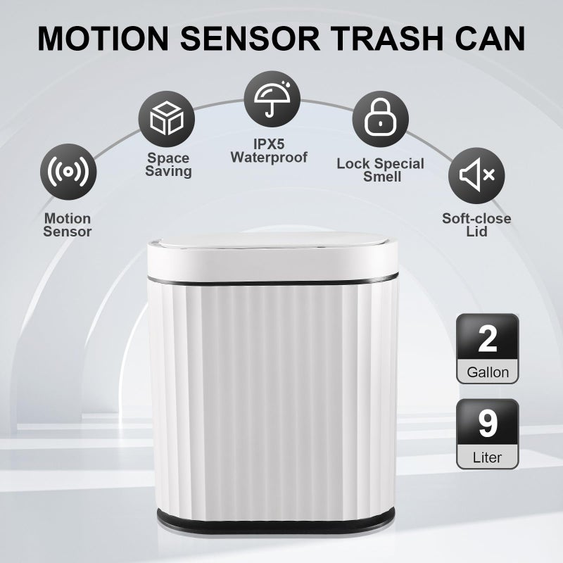 ELPHECO Bathroom Trash Can with Lid 2 Gallon Small Sensor Garbage Can, Slim Smart Trash Bin, Waterproof Automatic Wastebasket, Narrow Plastic Garbage Bin for Bathroom, Black and White - Image 4