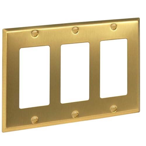 Rio Salto BRASS Metal Gold Triple Rocker Light Switch Wall Plate or Outlet Cover Wall Plate Decorator Receptacle Wallplate Rocker Covers 3 Gang Brushed Brass 635 x 43 Standard Size