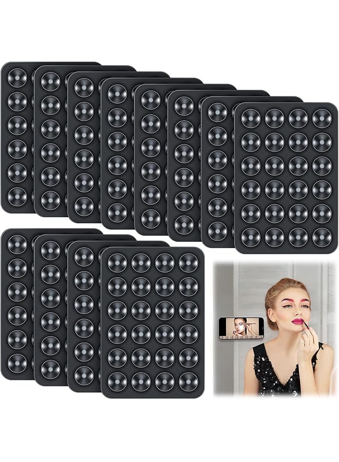 Excefore 12 Pcs Phone Suction Mat, Non Slip Phone Suction Cup Mat, Adhesive Phone Accessory Holder, Suitable For Home Kitchen Mirror Bathroom (Black) - Image 1
