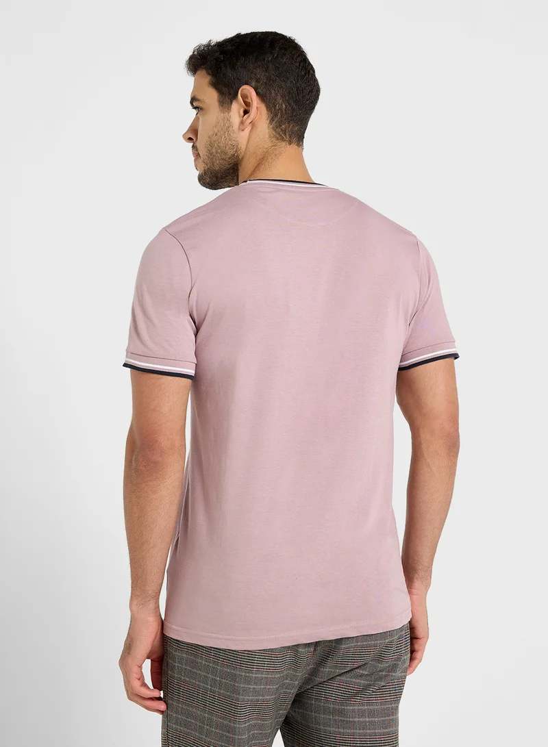 BRAVE SOUL Crew Neck T-Shirt with Ribbed Sleeves