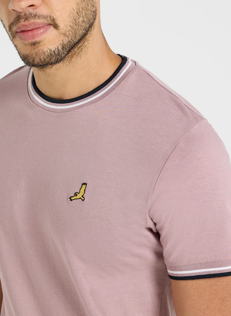 BRAVE SOUL Crew Neck T-Shirt with Ribbed Sleeves