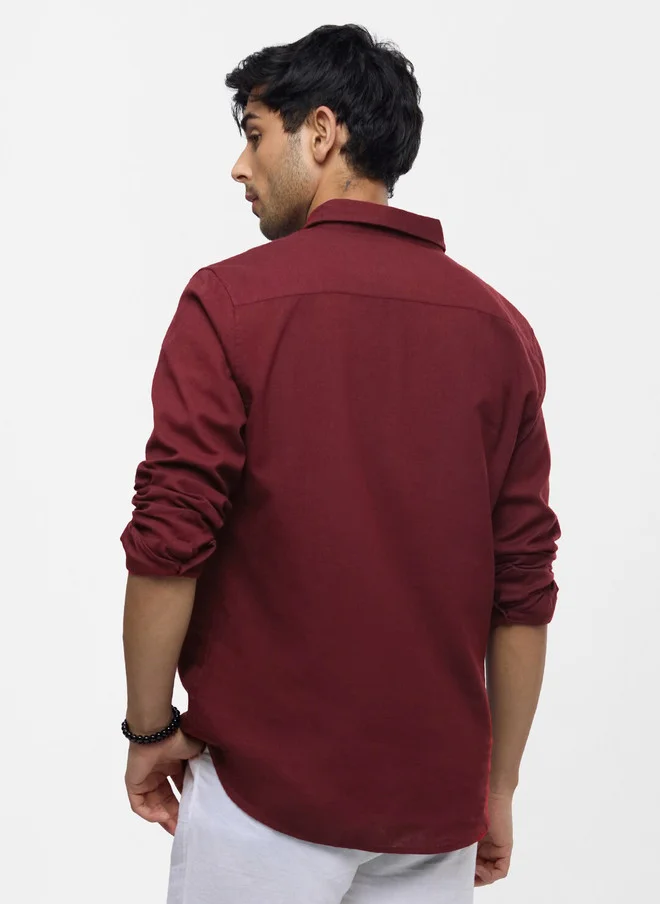 The Souled Store  The Souled Store Men Red Solid Regular Fit Cotton Linen Shirt  | Best Price UAE