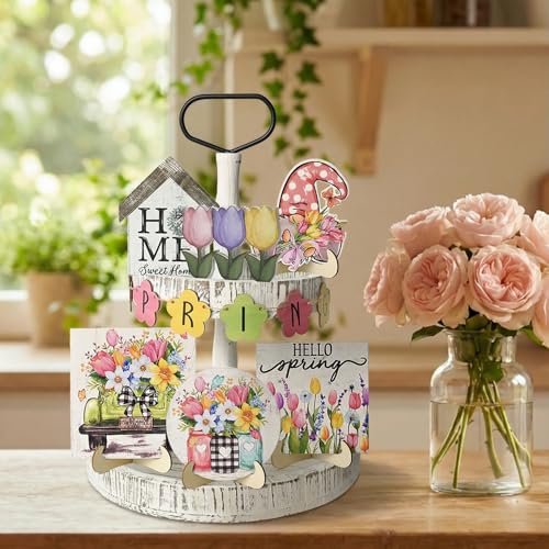 Sm:)e Smile Spring Wooden Decor Flower Floral Farmhouse Table Tray Home Kitchen, Spring Indoor Decoration - Image 5