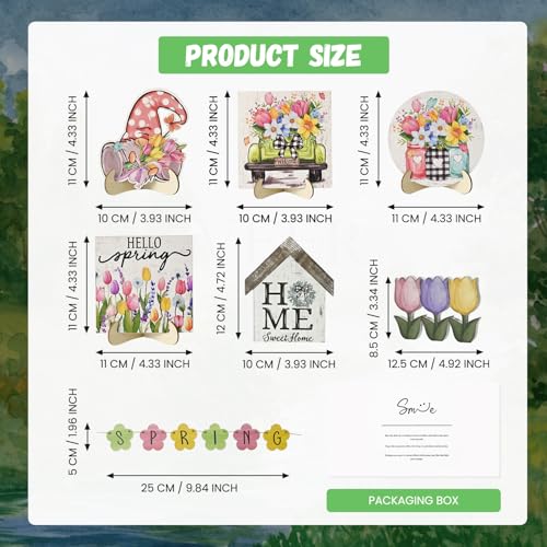 Sm:)e Smile Spring Wooden Decor Flower Floral Farmhouse Table Tray Home Kitchen, Spring Indoor Decoration - Image 2