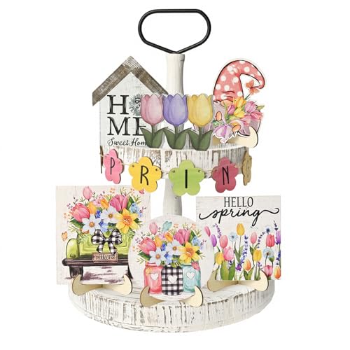 Sm:)e Smile Spring Wooden Decor Flower Floral Farmhouse Table Tray Home Kitchen, Spring Indoor Decoration - Image 1