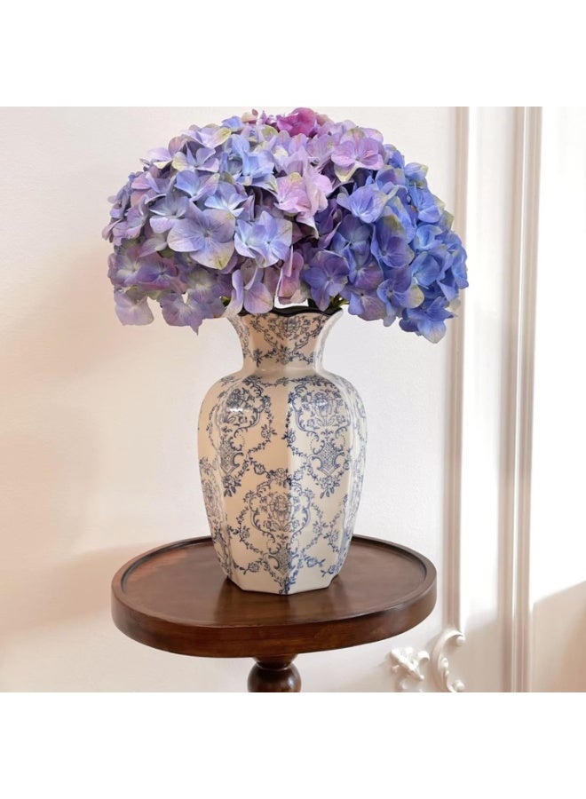 Blue and White Ceramic Chinoiserie Hexagonal Vase, Large Vintage Flower Vessel - Image 5