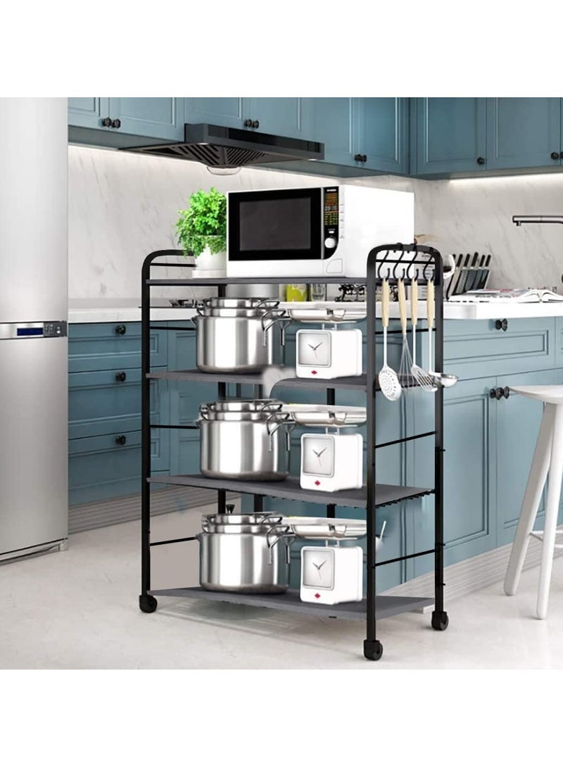 فيشين رف مطبخ من 4 طبقات بعجلات دوارة مع حامل فرن ميكروويف صناعي مطور - Image 3