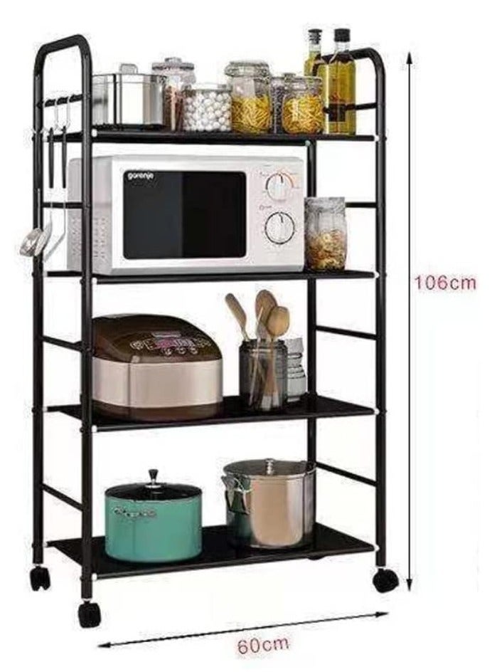 فيشين رف مطبخ من 4 طبقات بعجلات دوارة مع حامل فرن ميكروويف صناعي مطور - Image 2