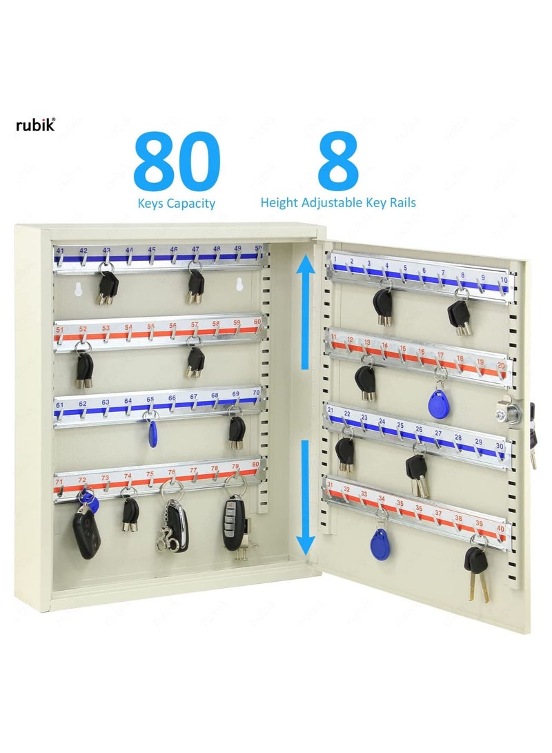 Rubik 80-Keys Metal Storage Cabinet Safe Box with Key Lock, Wall Mounted Key Storage Cabinet Organizer for Hotels Realestate Warehouse Schools Universities Business (Off White) - Image 4