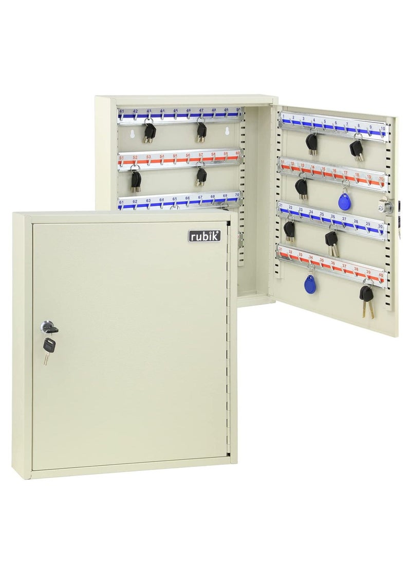 Rubik 80-Keys Metal Storage Cabinet Safe Box with Key Lock, Wall Mounted Key Storage Cabinet Organizer for Hotels Realestate Warehouse Schools Universities Business (Off White) - Image 1