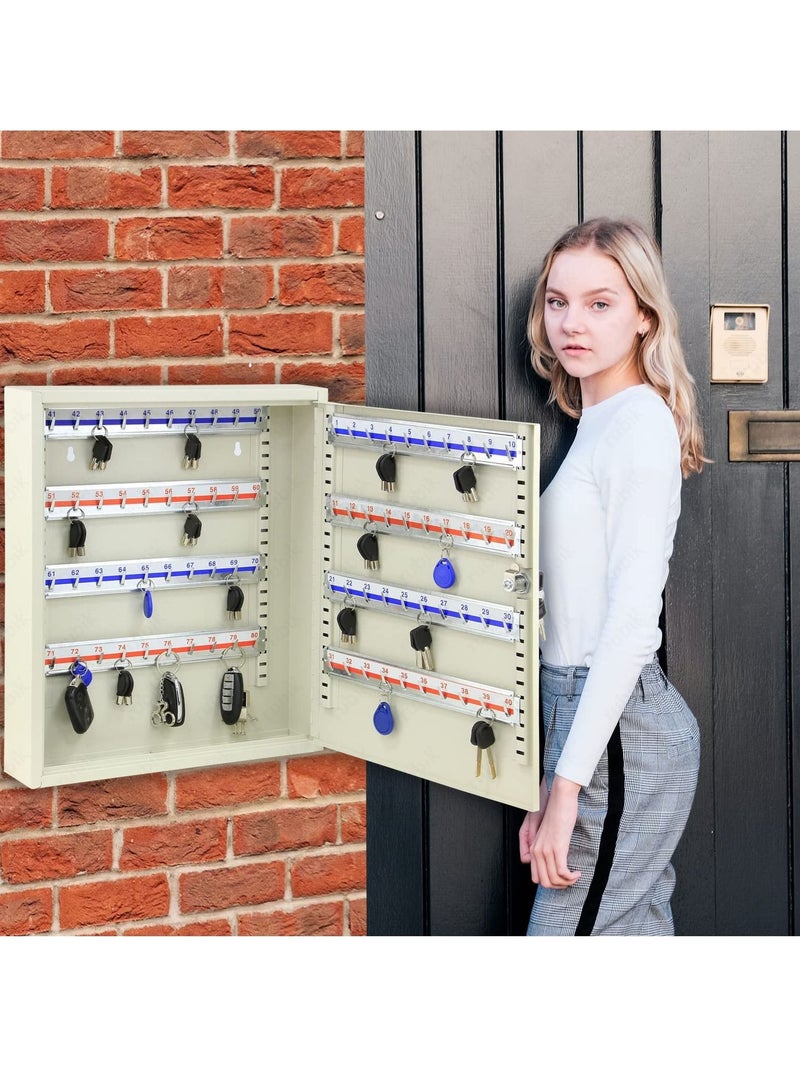 Rubik 80-Keys Metal Storage Cabinet Safe Box with Key Lock, Wall Mounted Key Storage Cabinet Organizer for Hotels Realestate Warehouse Schools Universities Business (Off White) - Image 5