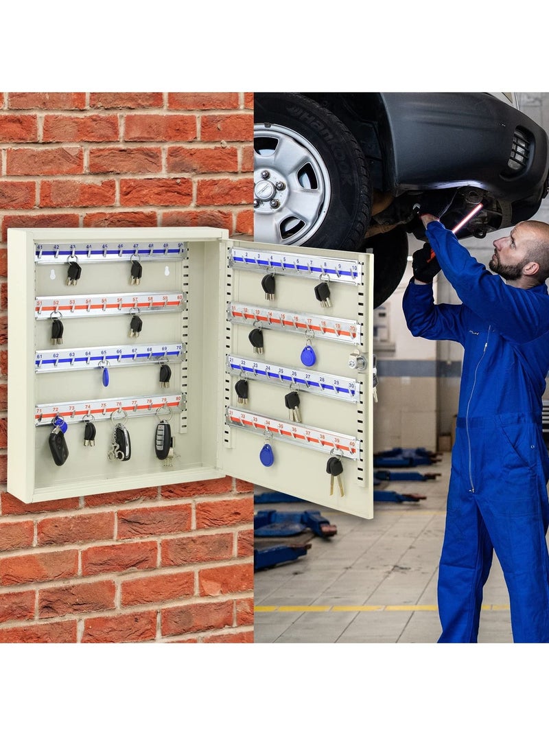 Rubik 80-Keys Metal Storage Cabinet Safe Box with Key Lock, Wall Mounted Key Storage Cabinet Organizer for Hotels Realestate Warehouse Schools Universities Business (Off White) - Image 2