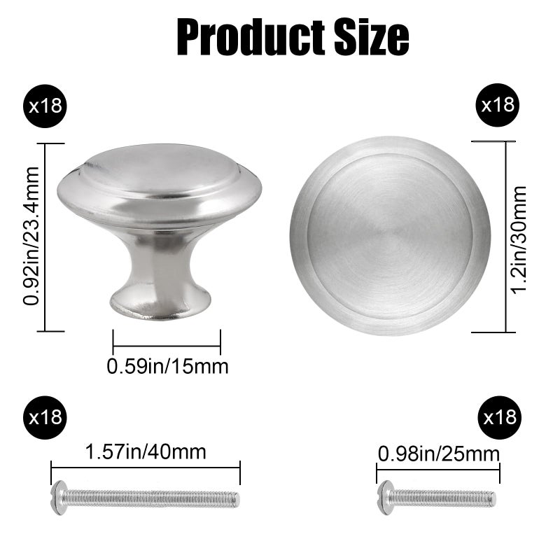 Romeda 30mm Silver Cabinet Knobs - 18 Pieces Drawer Pulls for Dressers, Kitchen, Cabinets With Screw - Image 2