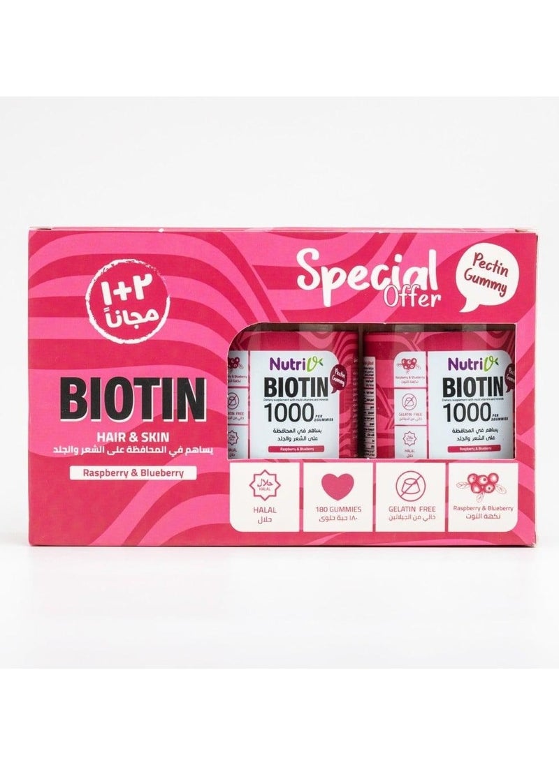 Nutri - 3-Piece Biotin 1000 Hair And Skin - 180 Gummies - Image 1
