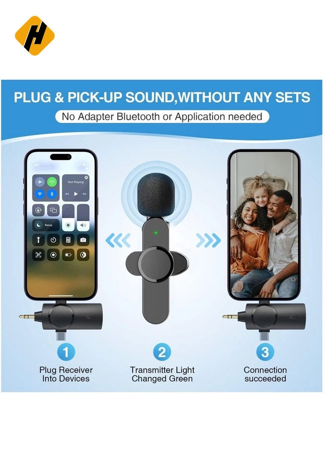HuHa Dual Wireless Lavalier Lapel Microphone for iPhone, Android, Camera-Cordless Double Mics Plug-Play 2.4G Ultra Low Delay Built-in Noise Reduction Chip 7H Long Working Time for Two-Person Creator  - Image 3