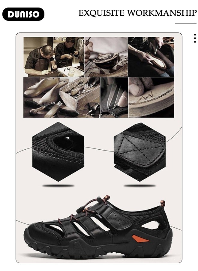 DUNISO Men's Sport Sandals Outdoor Hiking Sandals Closed Toe Athletic Waterproof Trail Walking Casual Sandals Water Shoes,leather Slippers (Size 42) - Image 2