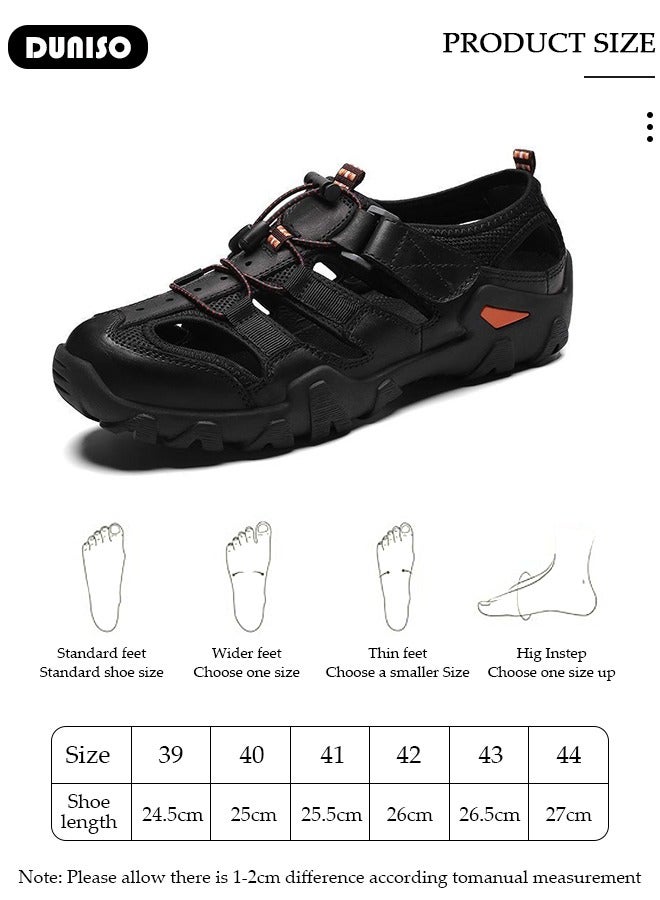 DUNISO Men's Sport Sandals Outdoor Hiking Sandals Closed Toe Athletic Waterproof Trail Walking Casual Sandals Water Shoes,leather Slippers (Size 42) - Image 4