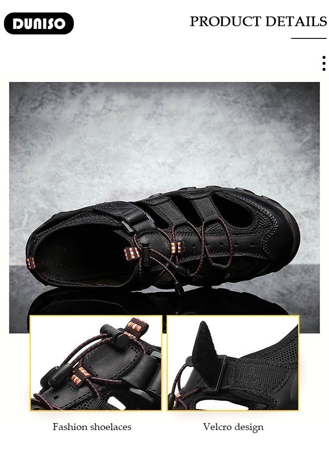 DUNISO Men's Sport Sandals Outdoor Hiking Sandals Closed Toe Athletic Waterproof Trail Walking Casual Sandals Water Shoes,leather Slippers (Size 42) - Image 3