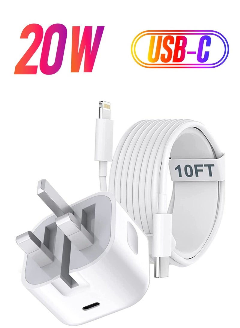 MUNTAQI iPhone Fast Charger Plug & Cable 2mT, [Apple MFi Certified] iPhone 20W USB C USB C Charger Power Adapter w/ USB C to Lightning Cable iPhone 13/12/SE/11/XS/XR/X/8, iPad, AirPod, White - Image 1
