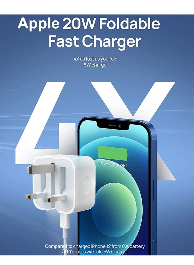 MUNTAQI iPhone Fast Charger Plug & Cable 2mT, [Apple MFi Certified] iPhone 20W USB C USB C Charger Power Adapter w/ USB C to Lightning Cable iPhone 13/12/SE/11/XS/XR/X/8, iPad, AirPod, White - Image 3