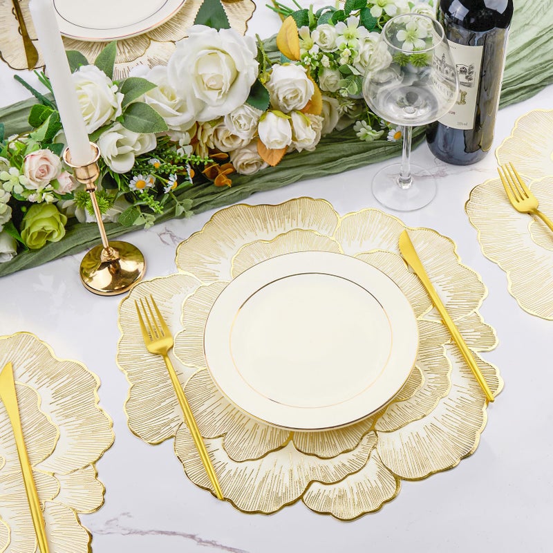 AdasBridal Floral Round Placemats Set of 6 Gold Vinyl Table Mats Heat Resistant Non Slip Place Mats for Dinning Table Setting Christmas Wedding Thanksgiving Party Decoration - Image 3