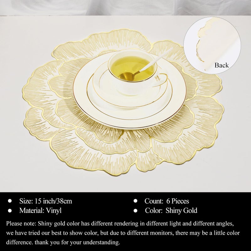 AdasBridal Floral Round Placemats Set of 6 Gold Vinyl Table Mats Heat Resistant Non Slip Place Mats for Dinning Table Setting Christmas Wedding Thanksgiving Party Decoration - Image 2