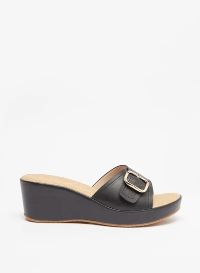 لو كونفورت Womens Buckle Accent Slip On Sandals with Wedge Heels