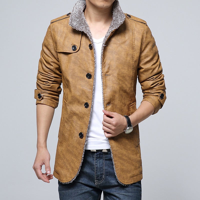 ​ ​ 2025 Winter Men'S Magnetic God Of War Leather Jacket Five-Dimensional Tolerant Imitation Fur Jacket Light Luxury Magnetic Suction - Image 1