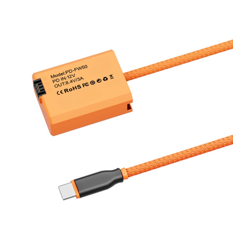 NP-FW50 Dummy Battery with Type-C PD Power Cable 60cm Long Replacement for Sony A7/ A7M2/ A7R2/ A7S2/ A6000/ A6300/A6500/ A5000/ A5100 cameras - Image 2