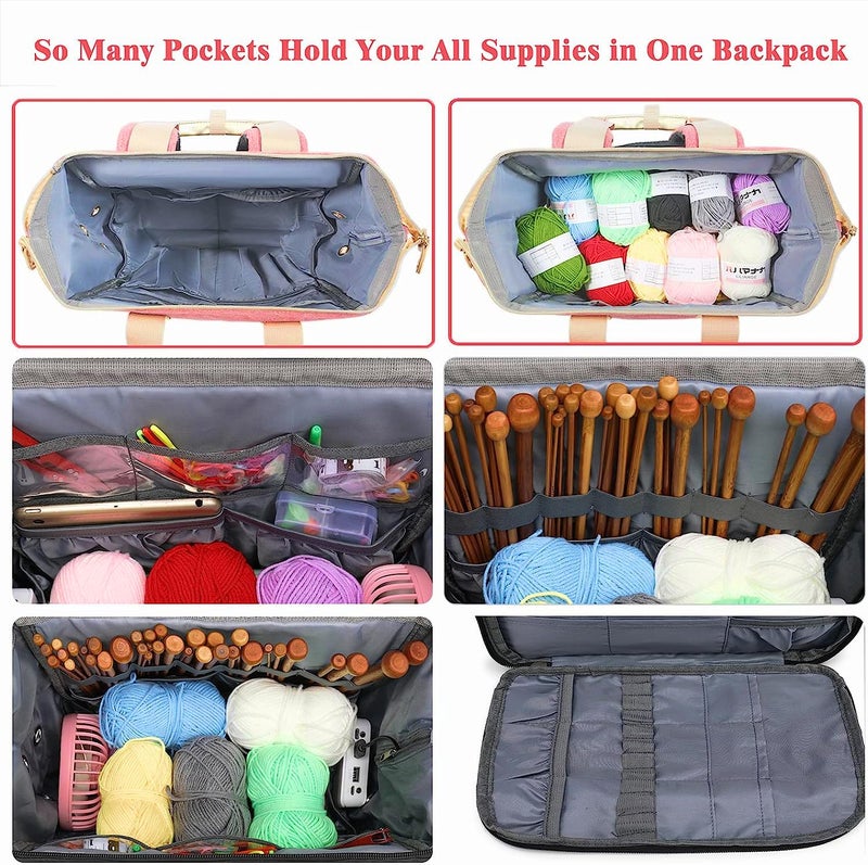 LTINVECK Crochet Backpack,Knitting Bag Backpack Yarn Storage Organizer Travel Crochet Bag with USB Charging Port,Yarn Storage Tote Bag Yarn Holder Case for Knitting Needles,Crochet Hooks,Crochet Accessories - Image 4