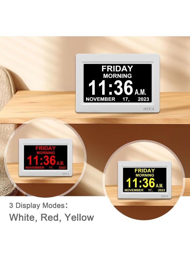 SSYA Digital Calendar Alarm Clock - Dementia Clocks for Vision Impaired, Elderly, Memory Loss Clock with Non-Abbreviated Clock with Date and Day (7 inch) - Image 4