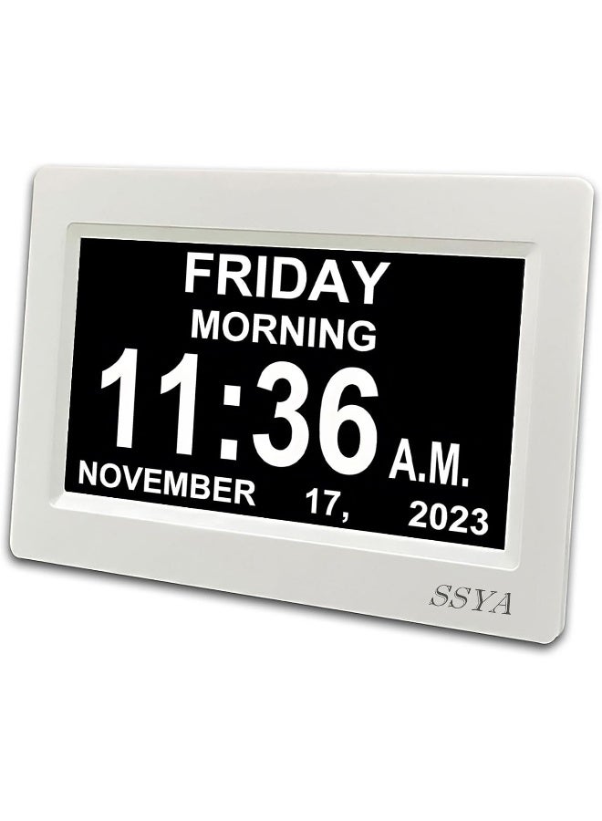 SSYA Digital Calendar Alarm Clock - Dementia Clocks for Vision Impaired, Elderly, Memory Loss Clock with Non-Abbreviated Clock with Date and Day (7 inch) - Image 1