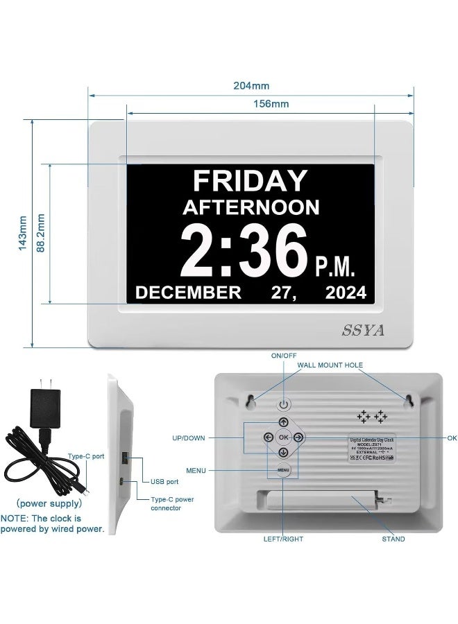 SSYA Digital Calendar Alarm Clock - Dementia Clocks for Vision Impaired, Elderly, Memory Loss Clock with Non-Abbreviated Clock with Date and Day (7 inch) - Image 2