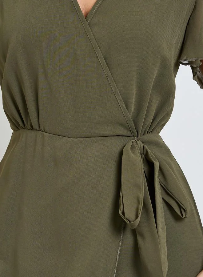Take Two Green Green Wrap Front Wide Leg Jumpsuit for Women | Best Price UAE