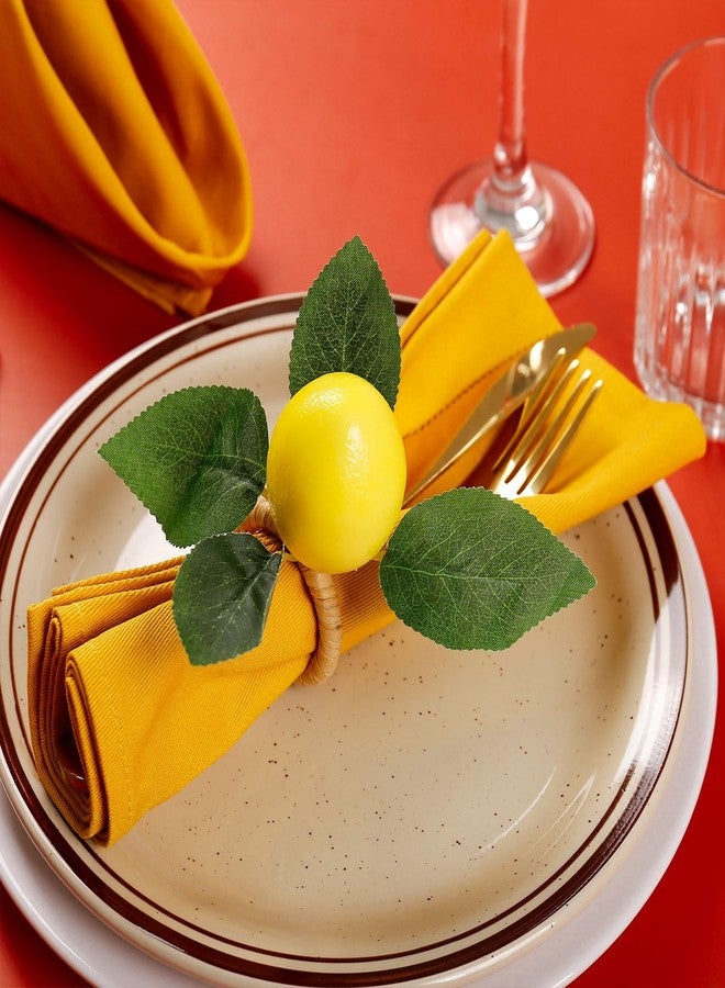 wonlex Handmade Napkin Rings Set of 8, Faux Lemon with Vine Napkin Ring Holder for Wedding, Table Dinner Party, Family, Banquet, Serviette for Christmas, Thanksgiving Day (Lemon) - Image 2